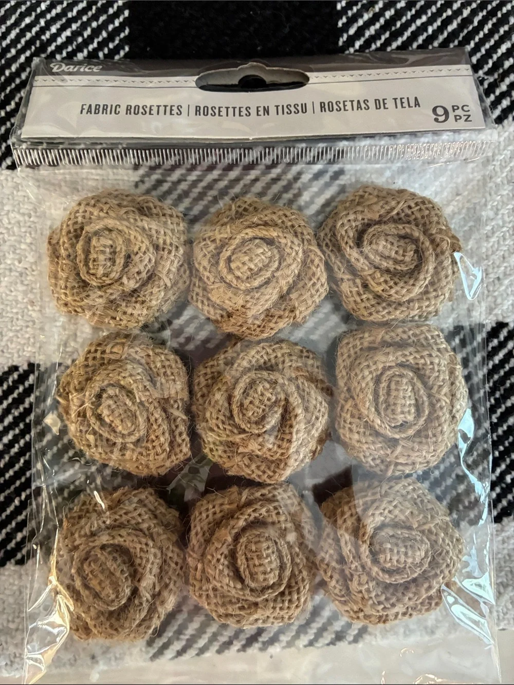 NWOT Darice Burlap Rose Accents in Natural Tan. Set of 4 packs.